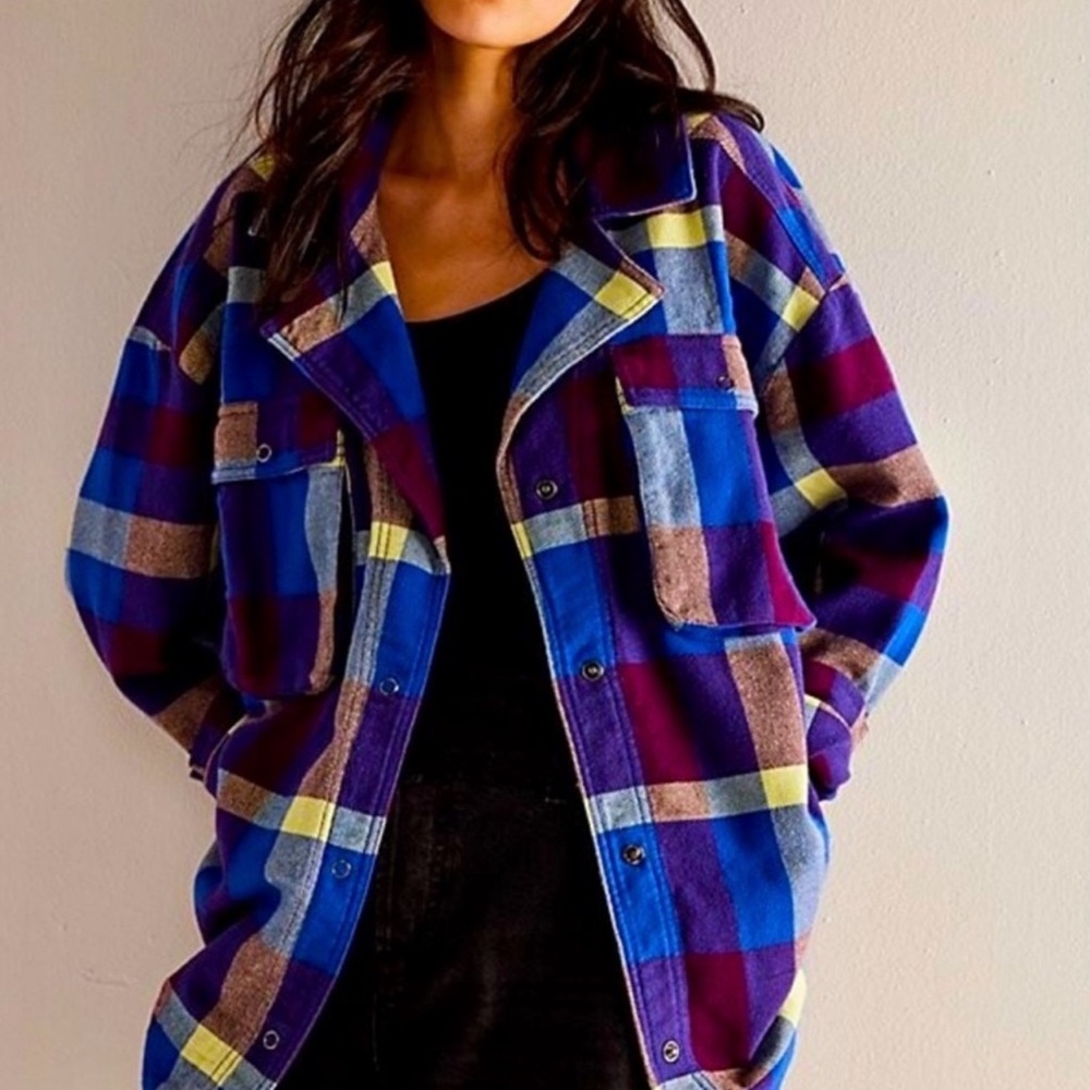 Free People We The Free Izzie Cargo Shirt Blue Purple Yellow